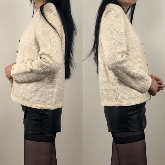 Vintage Cream and White Plaid Cardigan - Picture 3 of 8